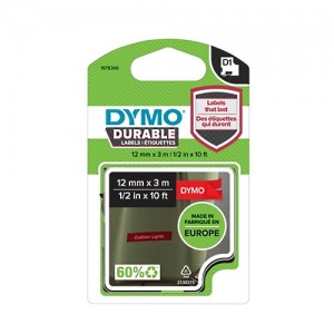 DYMO 1978366 D1 ORIGINAL Nastro Durable Etichette - Bianco su rosso - 12mm x 7mt - 3501179783666